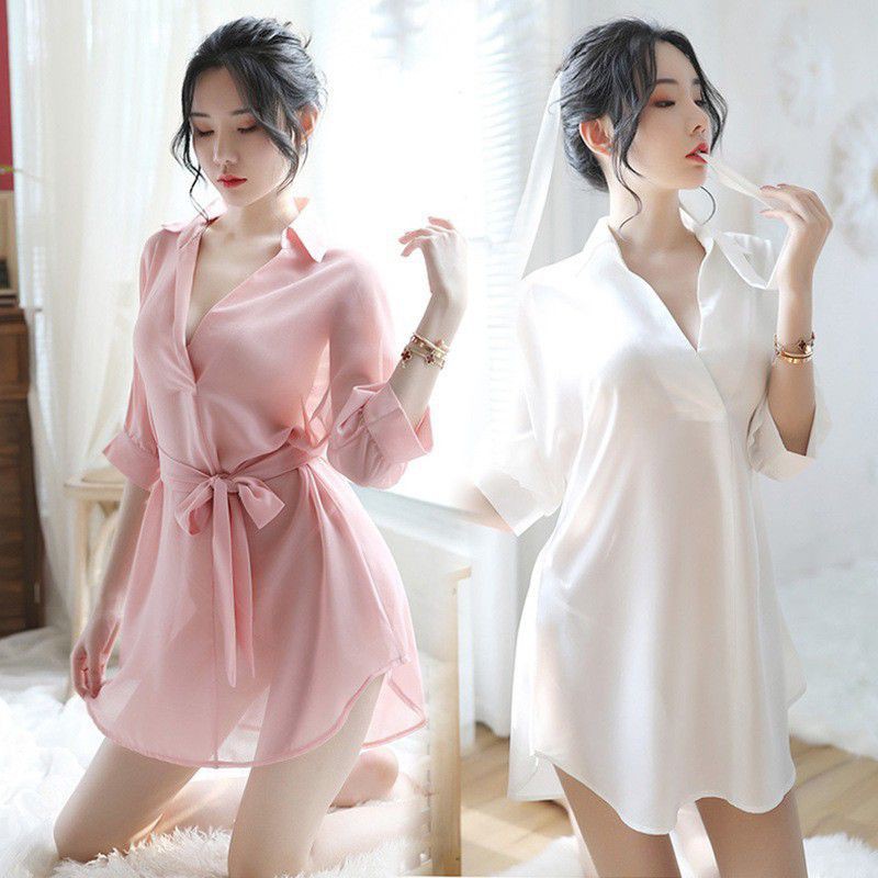 Long Night Sexy Baju Kemeja Transparan Wanita Seksi