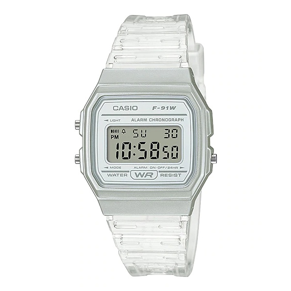 Casio Original F91WS-7D/ F-91WS-7D Jam Tangan Unisex Karet Putih Bening Transparan F91 F91W F91WS