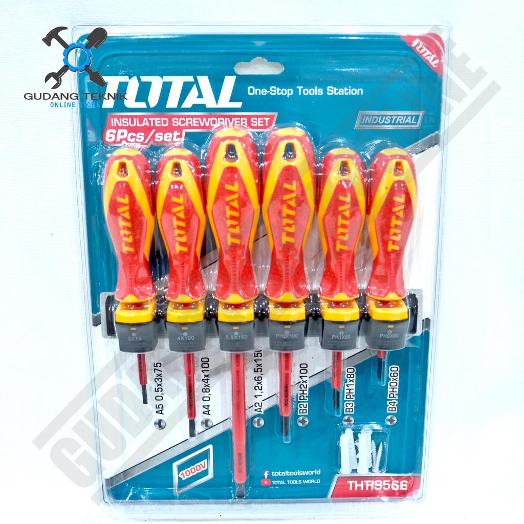 Obeng Plus Minus LISTRIK SET 6Pcs TOTAL THTIS566 / Insulated Screwdriver Anti Listrik 6 Pcs SET TOTAL