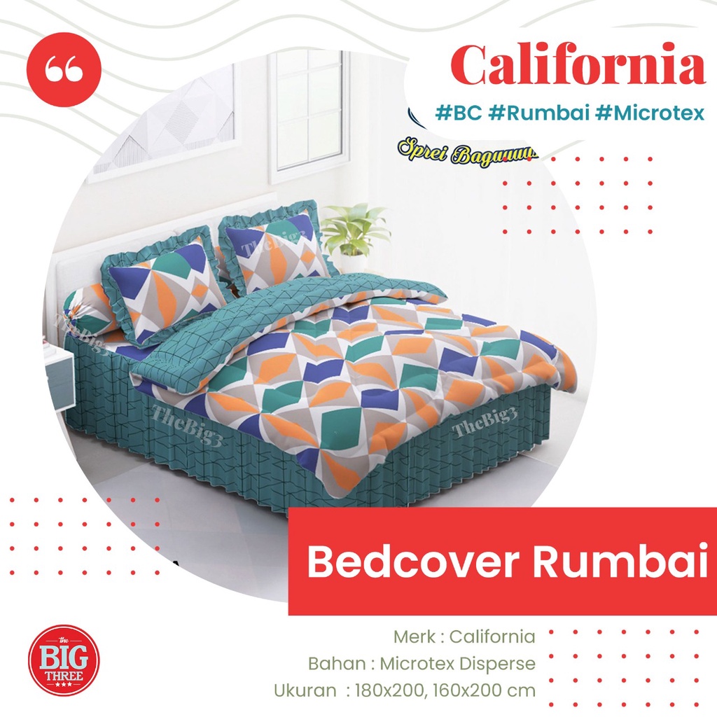 Bedcover + Sprei Rumbai CALIFORNIA 180x200 / 160x200 Kei Ryu Madras Ziggy Kaz Mallory Yuri Omera Lexxa Loop Sheila Mosaic Mosaic  King Queen BC minimalis