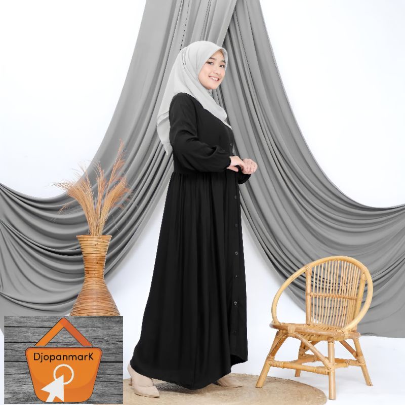 Aleya Baju Midi Dress Long Tunik Dres wanita Remaja Muslim Rayon Twill Polos Kancing Busui Fashion H