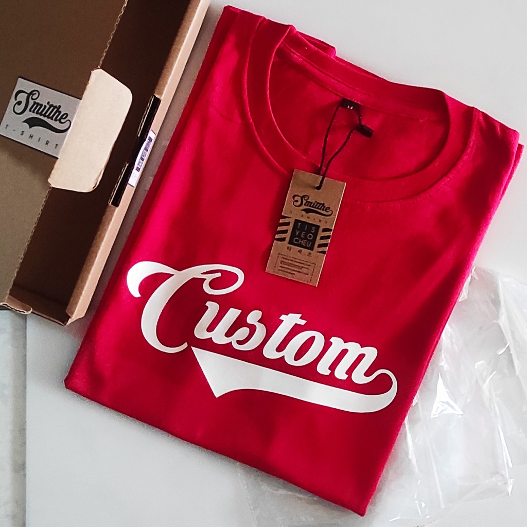 Kaos Custom Nama Tulisan Putih Sablon Polyflex Korea TShirt Merah Satuan MPC2