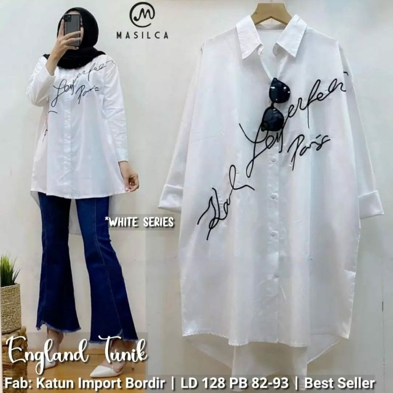 England tunik atasan kemeja bordir katun import