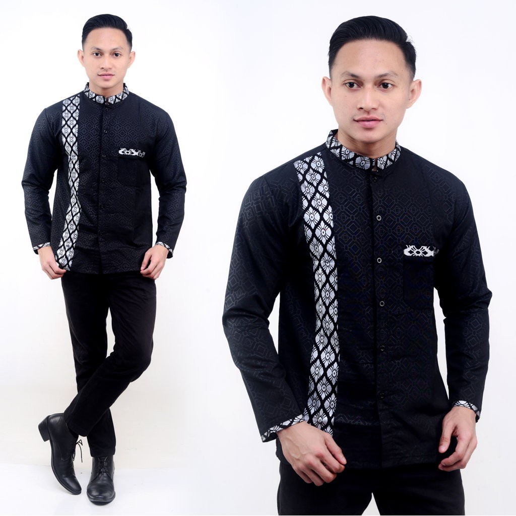 baju koko kombinasi batik motif sisik lengan panjang