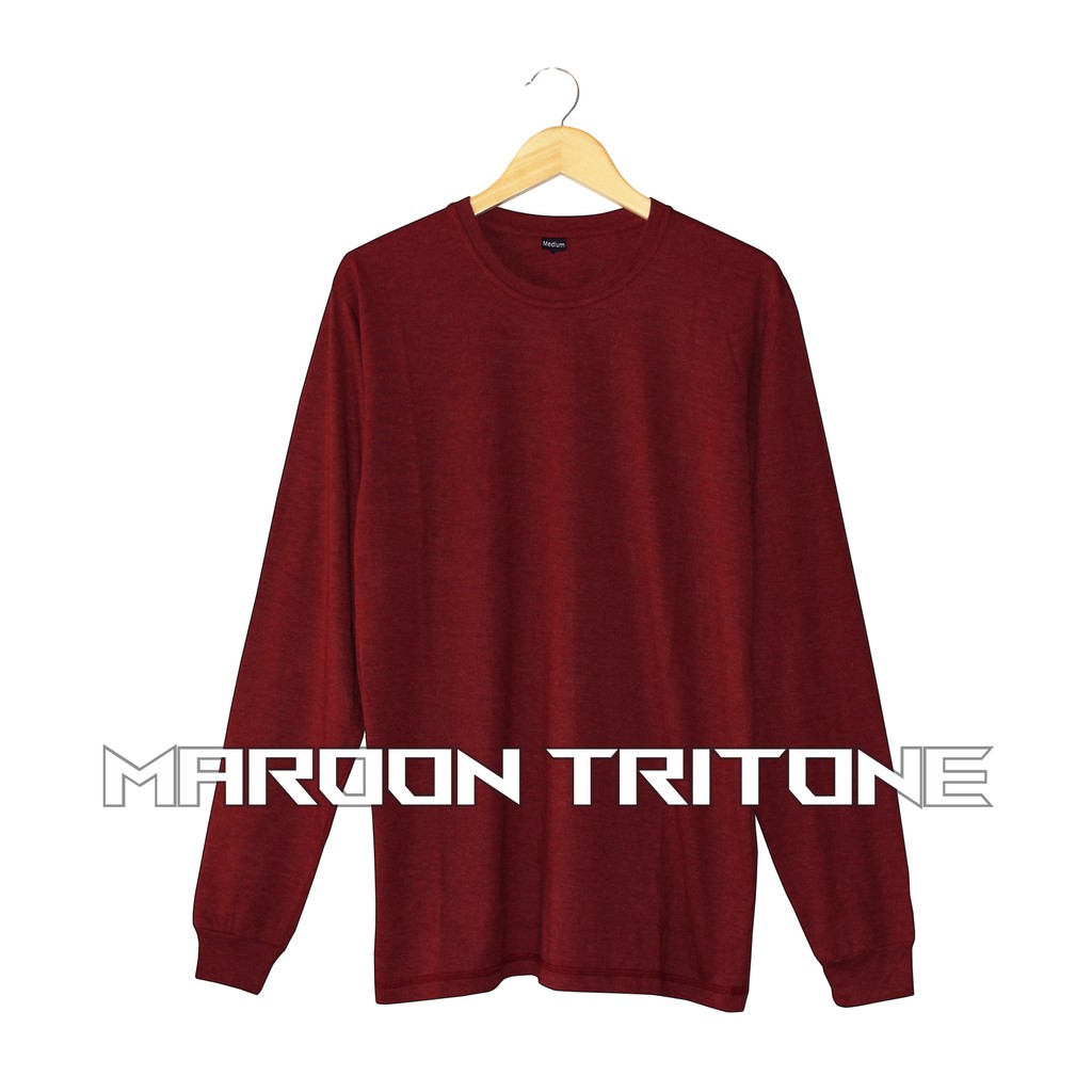  KAOS POLOS LENGAN PANJANG MAROON  TRITONE WANITA DEWASA 