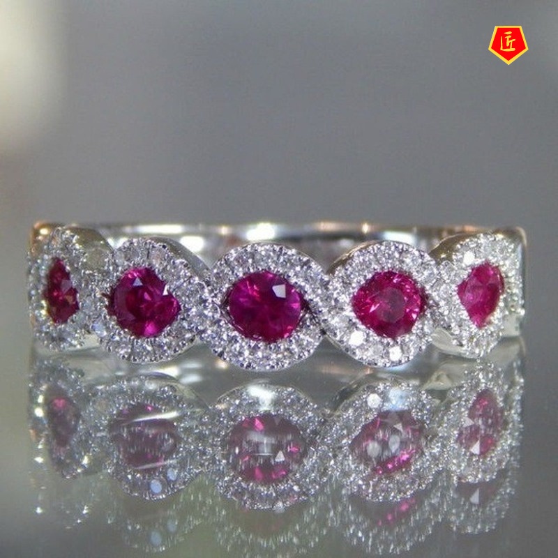 [Ready Stock]Micro-Inlaid Colored Gems Ring Simple Fashion