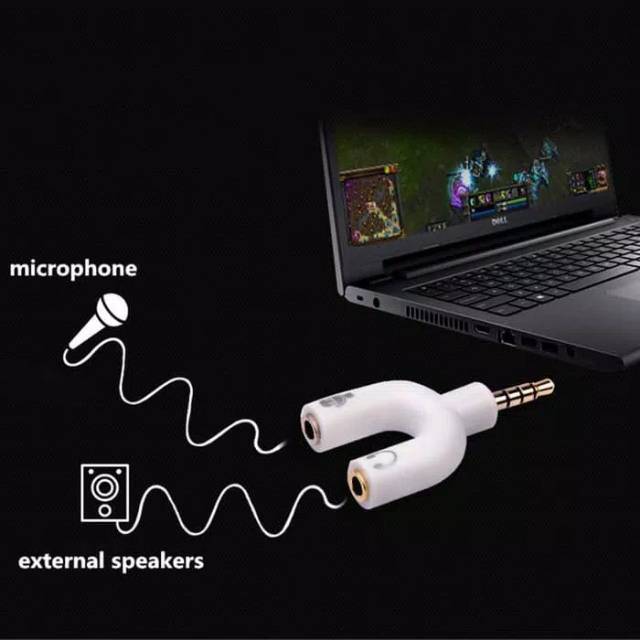 Konektor Jack Y Spliter Shape U Aux 3.5mm ke Audio Headset Mic Splitter Male to 2 Female