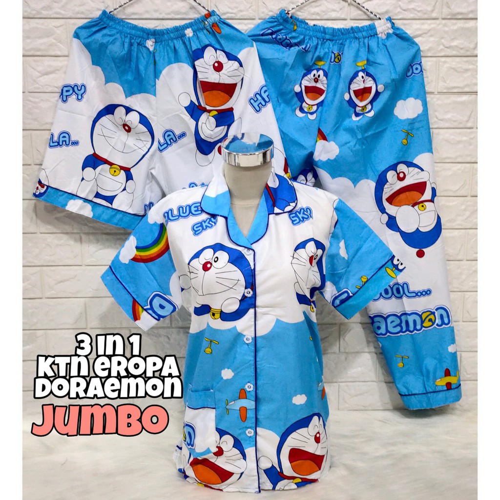 LFF - Piyama 3in1 Piyama Baju Tidur Motif Doraemon Size L Fit To XL