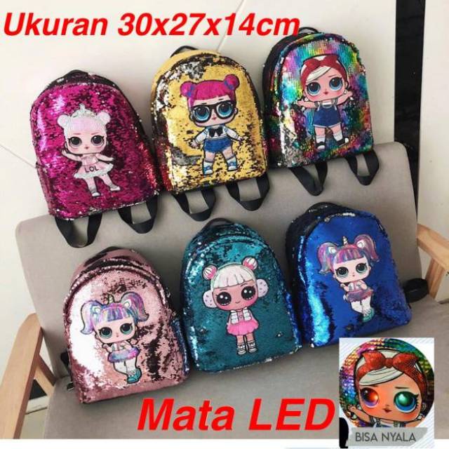 (lolipop) Tas Anak Karakter LOL NO LED Blink /Tas penyimpan / Tas Blink mata 30x27x14cm, telinga 30x25x13cm