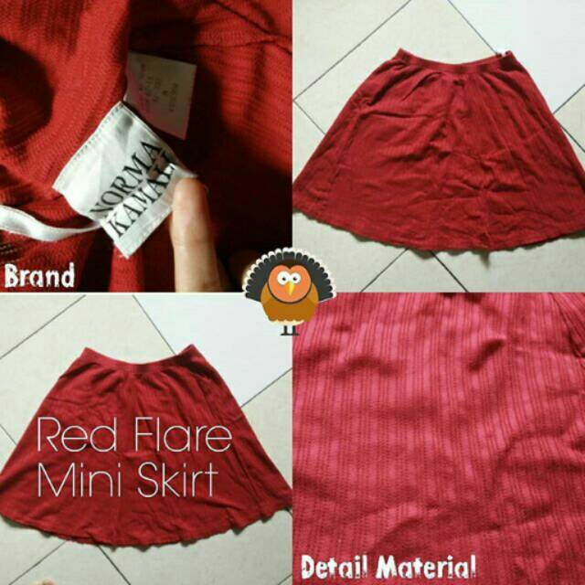 Rok Norma Kamali Red Flare Mini Skirt