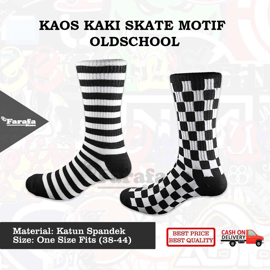 Kaos Kaki Skate Kaos Kaki Distro Kaos Kaki Old School Motif Hitam Putih Bahan Katun Premium