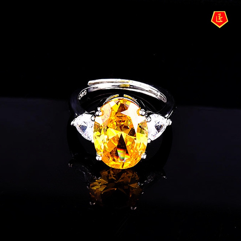 [Ready Stock]925 Silver Lucky Natural Citrine Open Ring