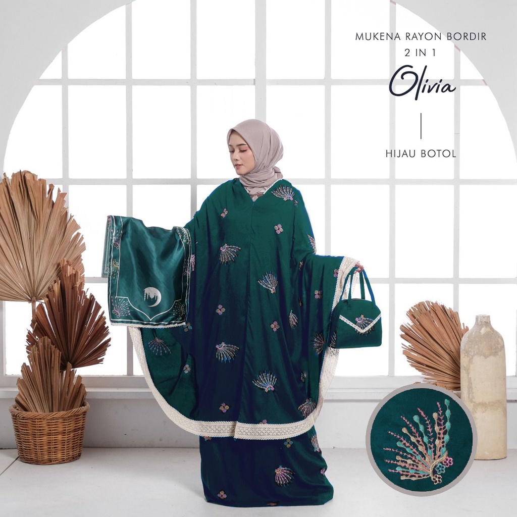 MUKENA BALI TASIK - MUKENA RAYON BORDIR 2 IN 1 OLIVIA (FREE SAJADAH)