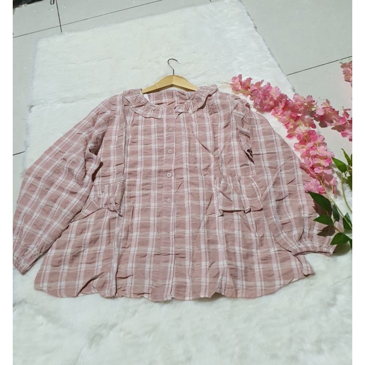 Kemeja blouse kotak kotak premium import