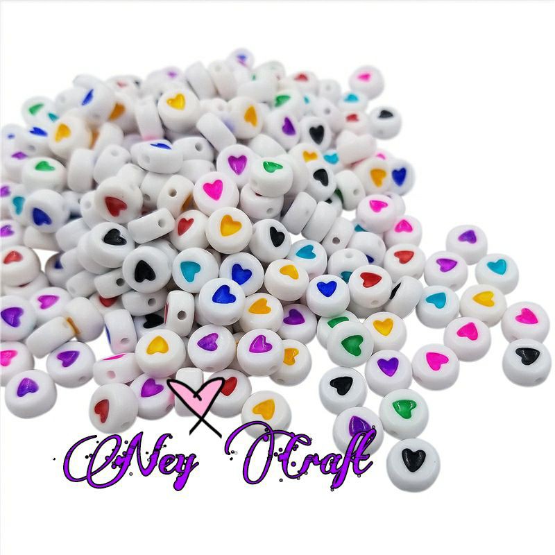 ( 30 pcs ) Manik mote love putih / manik manik love candy manik bulat love cinta manik import manik 