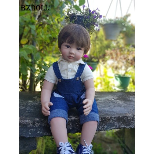 Boneka Barbie 60cm Reborn niño muñeca silicona vinilo miembros 24 "lindo bebé muñeca paño cuerpo