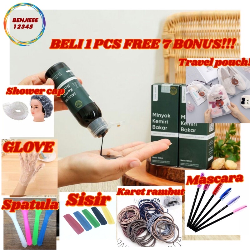 100% Original Minyak Kemiri Bakar Asli Bali / MKB Bali (BPOM) Free Shower Cap dan Glove