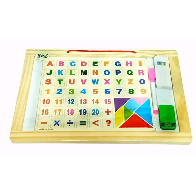 Mainan Edukatif / Edukasi Anak - Papan Tulis Kayu Magnet Abjad & Angka