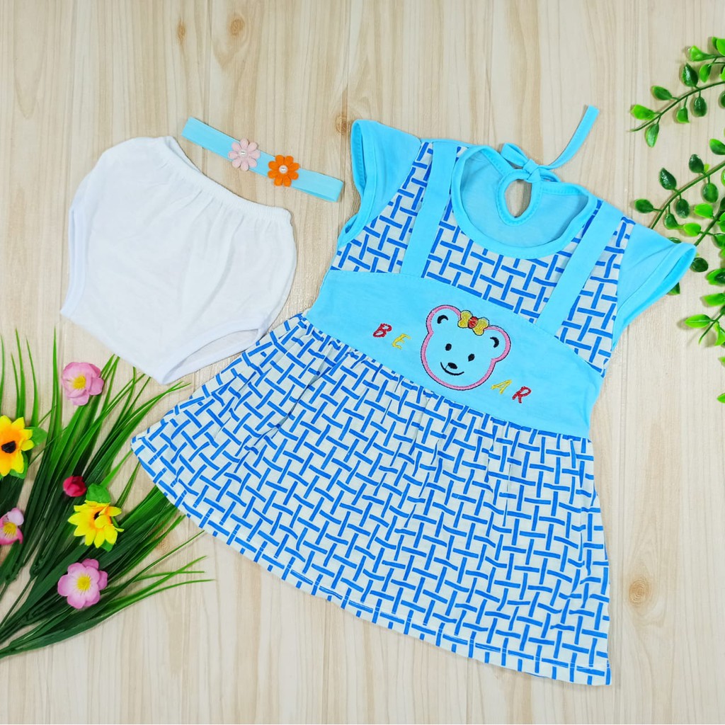 [Ss-7014] Dress Bayi Newborn 0-6bulan free Bando, Pakaian Bayi, Setelan Bayi, Baju Bayi Lucu