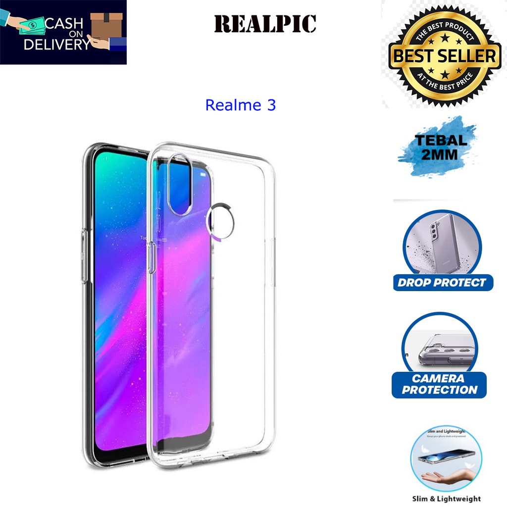 Case REALME 3 Casing Clear HD KETEBALAN 2MM BENING TRANSPARAN TPU Premium Softcase