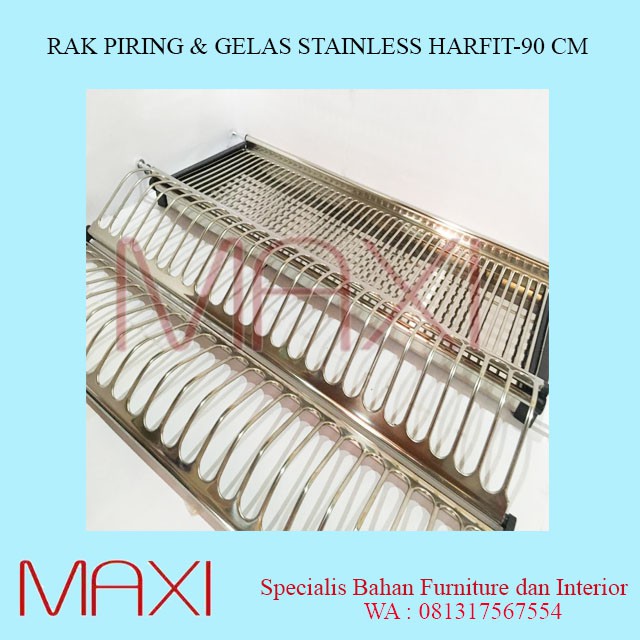 RAK PIRING DAN GELAS STAINLESS STEEL SUS 304-90 CM HARFIT