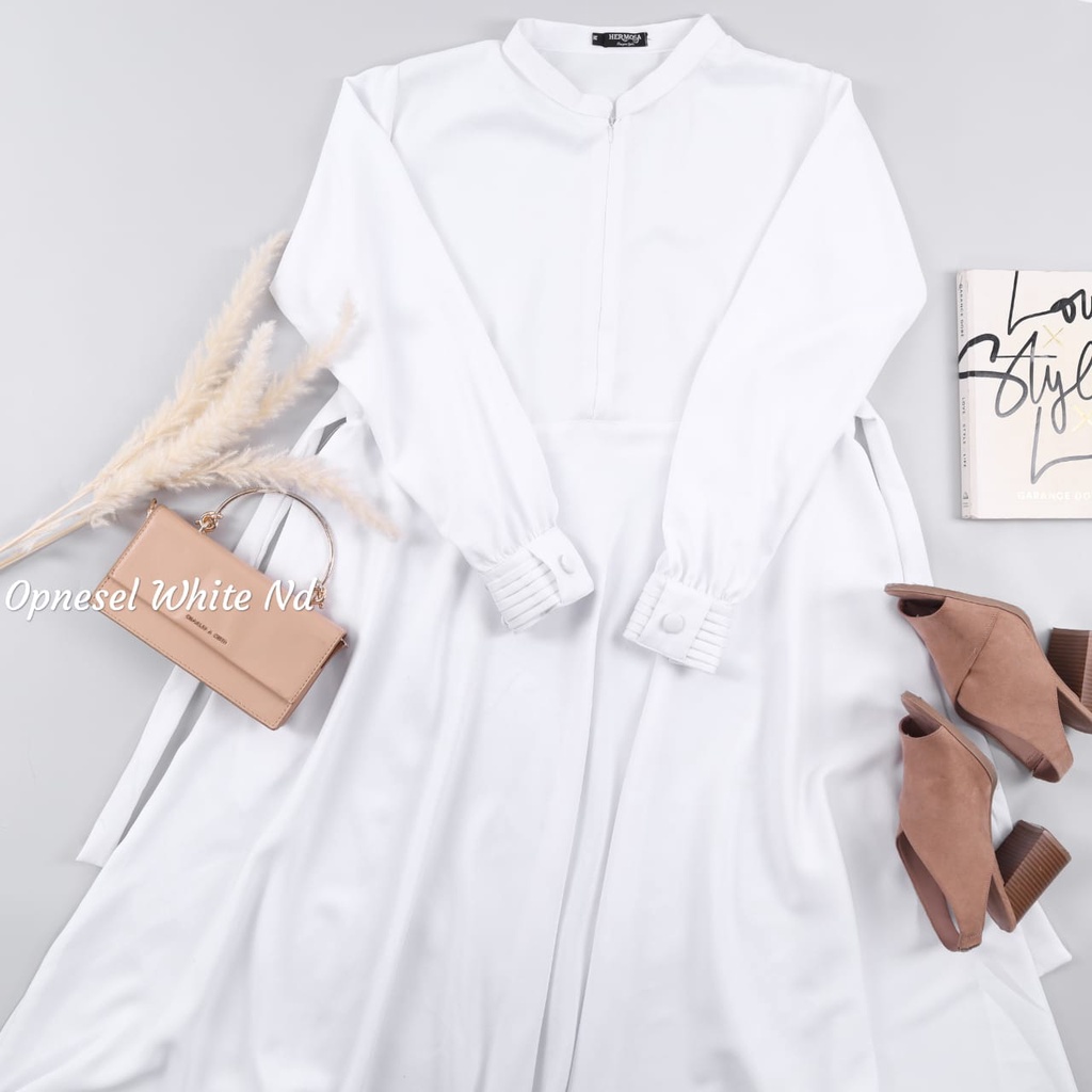 (Hermosa)Gamis hermosa putih polos syari-gamis putih manasik haji-gamis putih umroh-gamis putih haji