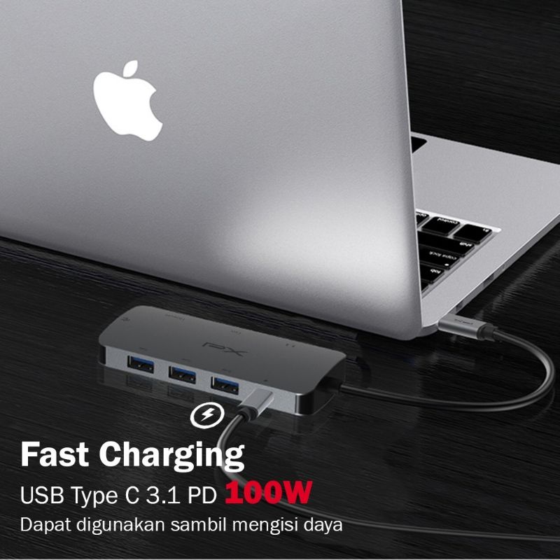 USB 3.1 Type-C 8in1 HDMI, USB 3.0, PD, Card Reader, Gigabit Lan PX UCH18