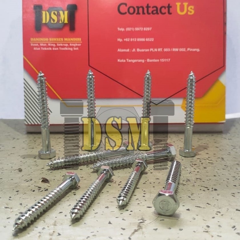 Galvanis Lag Screw M10 / Deskrup 3/8x5&quot; / Baut Kayu 12,5 CM Kunci 14