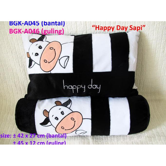 Bantal Guling Set Karakter Happy Day Sapi