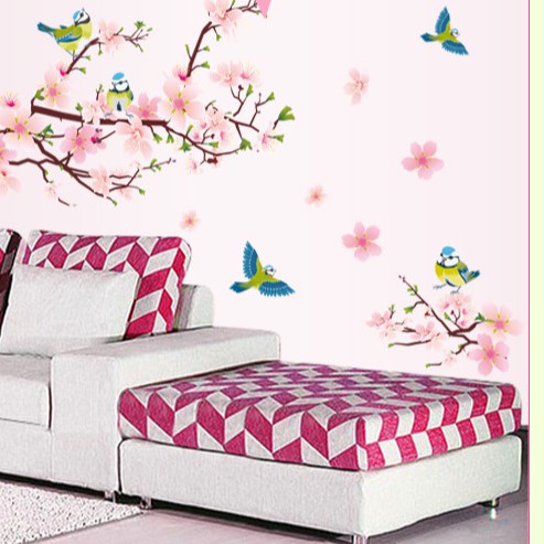 RELIZA WALL STICKER BUNGA SAKURA BIRDS BURUNG FLOWER PINK STIKER DINDING AY9189