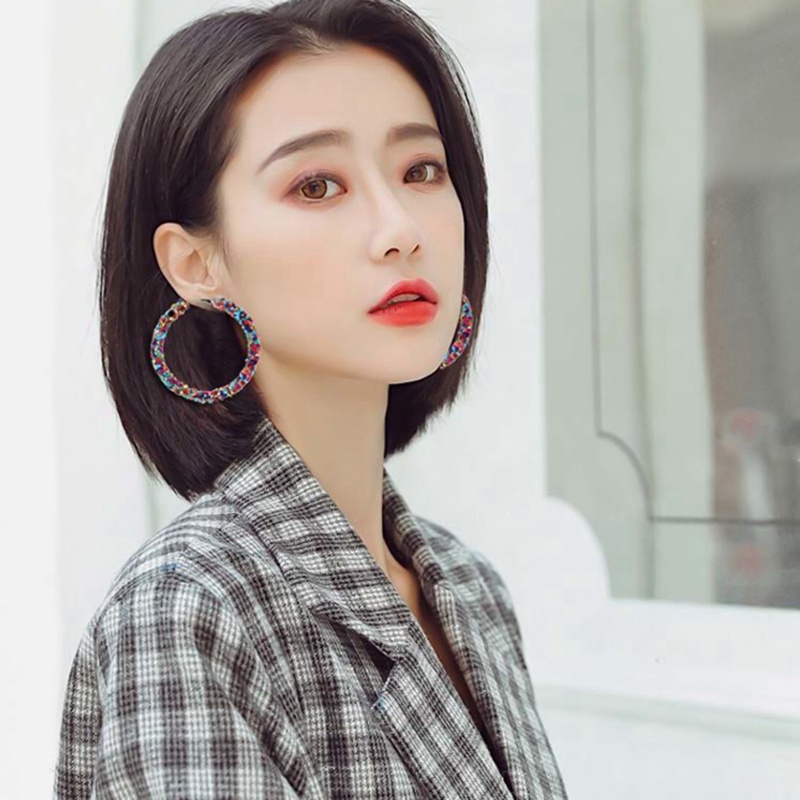 Anting Hoop 925 Sterling Silver Hias Cubic Zirconia Warna Hitam Untuk Wanita