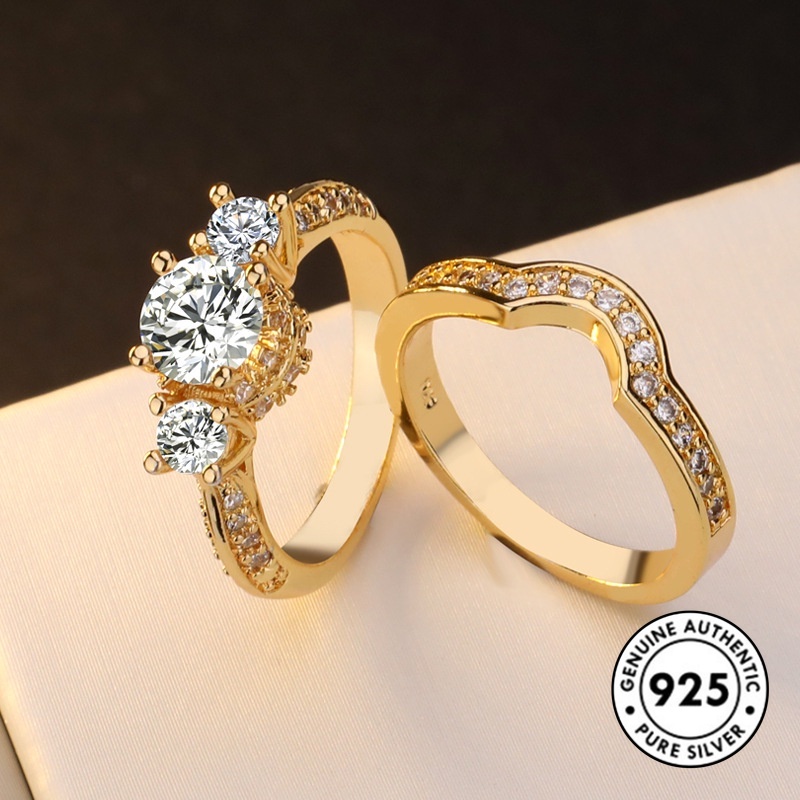 Cincin Bahan S925 Silver Aksen Berlian Untuk Wanita