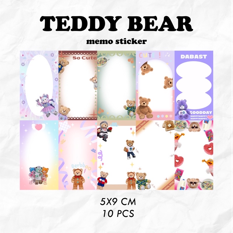 

10 Pcs Cute Bear y2k style memo sticker