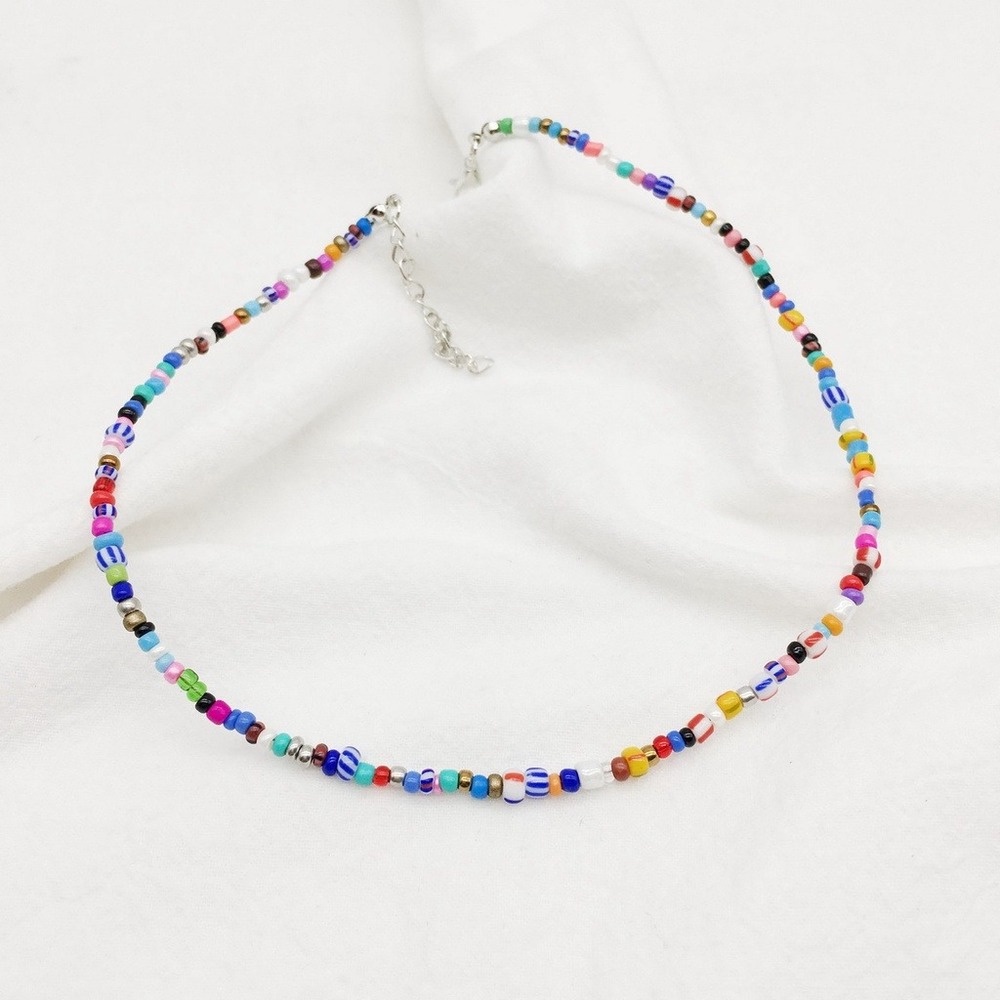 New Popular Color Rice Bead Necklace Handmade Fashion All-match Glass Rice Bead Short Necklace