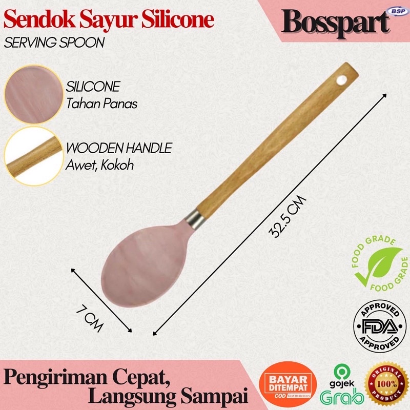 Silicone Utensil Set 7pcs / Kitchen Silicon Utensil Set / Sodet Silikon / Spatula Set 7pcs / Spatula Gagang Kayu