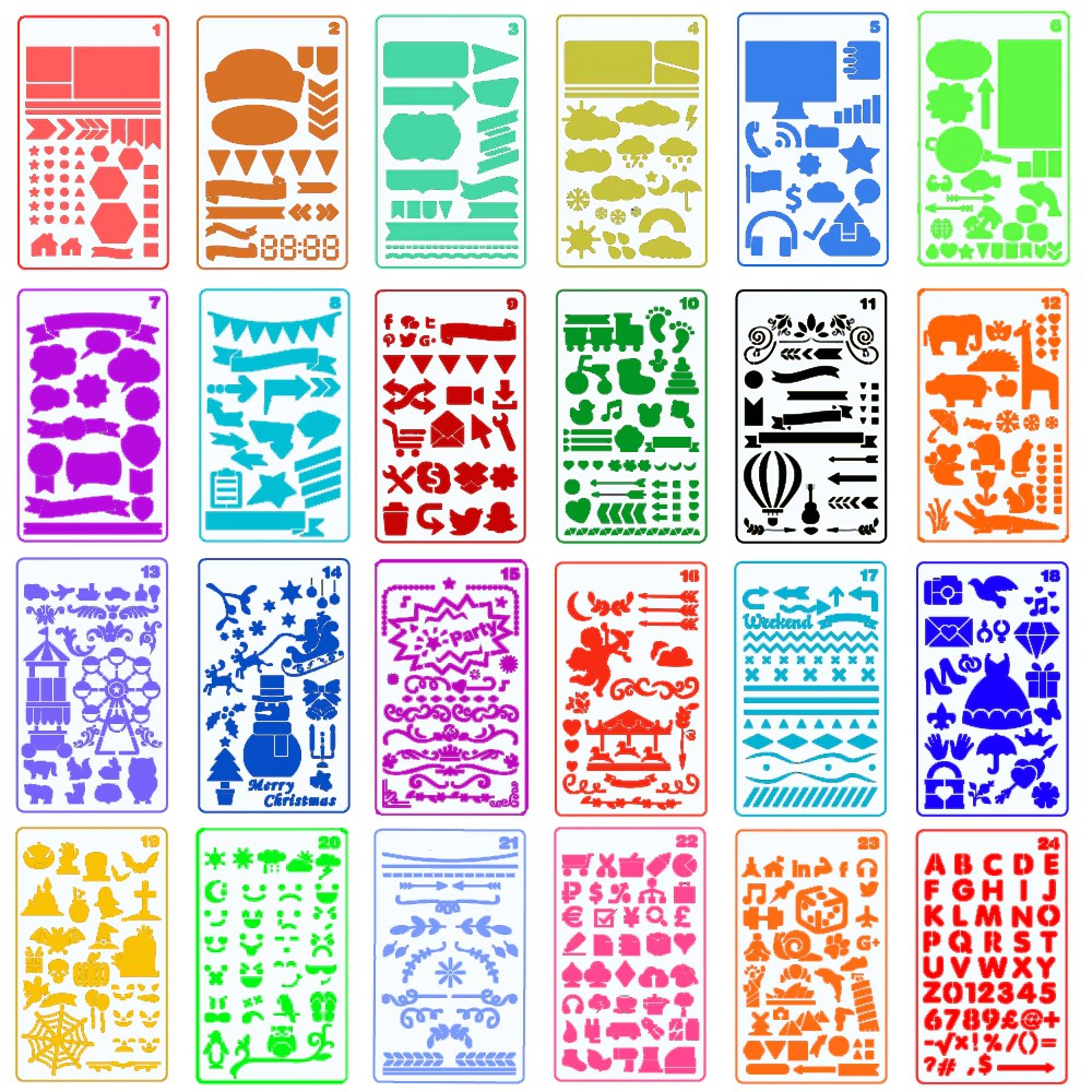 

24 PCS Plastic Journal Planner Stencils Set Include