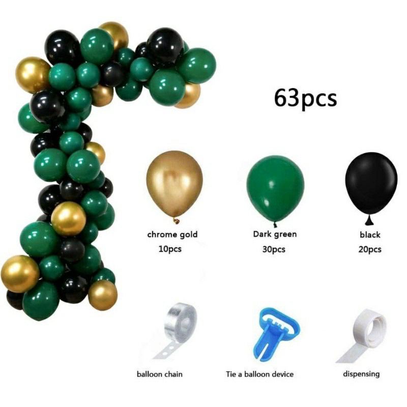 Paket Balon Hijau Gold Hitam Dekorasi Arch Garland