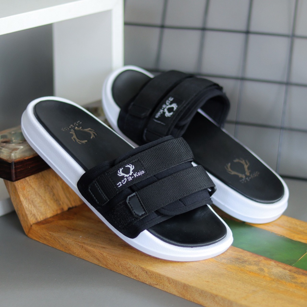 PANDEMIC SUZURAN BLACK ORIGINAL x KOJO Sandal Casual Hitam Pria Sendal Slide Jalan Santai Harian Slippers Hangout Main Lebaran Selop Karet Anti Slip Premium Slip On Remaja Dewasa Flip Flop Kerja Formal Sport Fashion Footwear Keren Terbaru Kekinian Branded