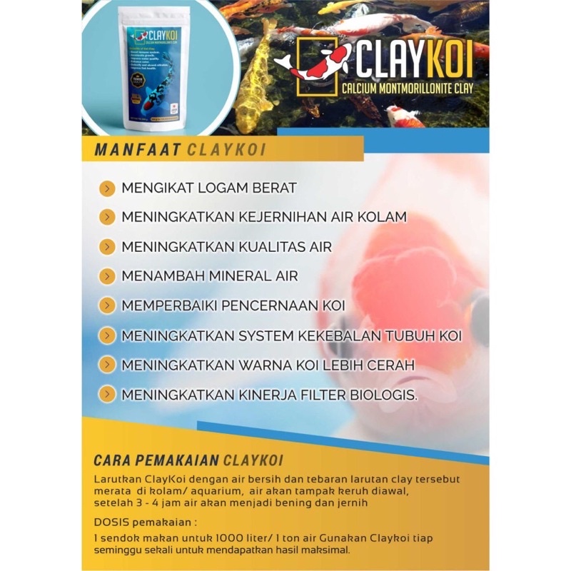 CLAY KOI CLAYKOI CALCIUM MONTMORILLONITE CLAY PENJERNIH KOLAM KOI BAKTERI PROBIOTIK STARTER