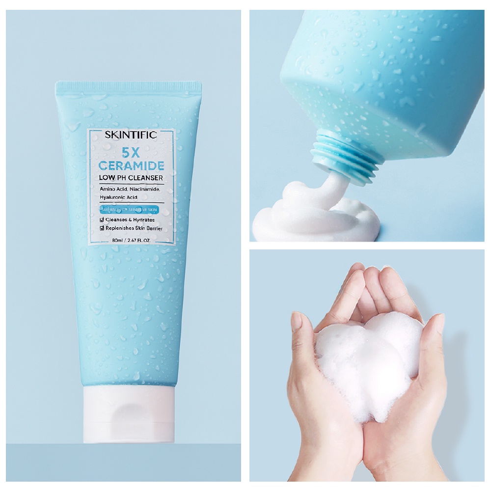 [bpom] SKINTIFIC 5X Ceramide Kit Low pH Cleanser &amp; Barrier improve Moisture Gel Kulit  Sensitif