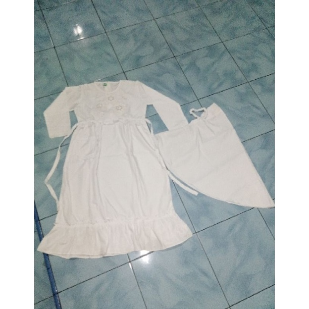 (COD) baju gamis anak perempuan warna putih,set manasik haji anak paud TK, baju Muslim anak perempua