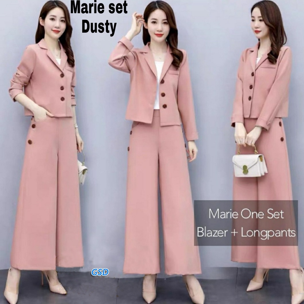 Set marie/Diskon Setelan Baju Kerja Wanita Korea Style Murah/Pakaian Wanita 2in1 Best Seller