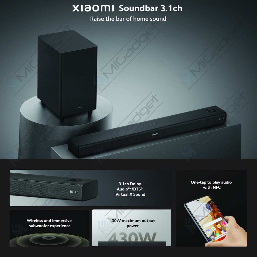 Mi Soundbar 3.1 Home Theater with Subwoofer Bluetooth 5.0 430W