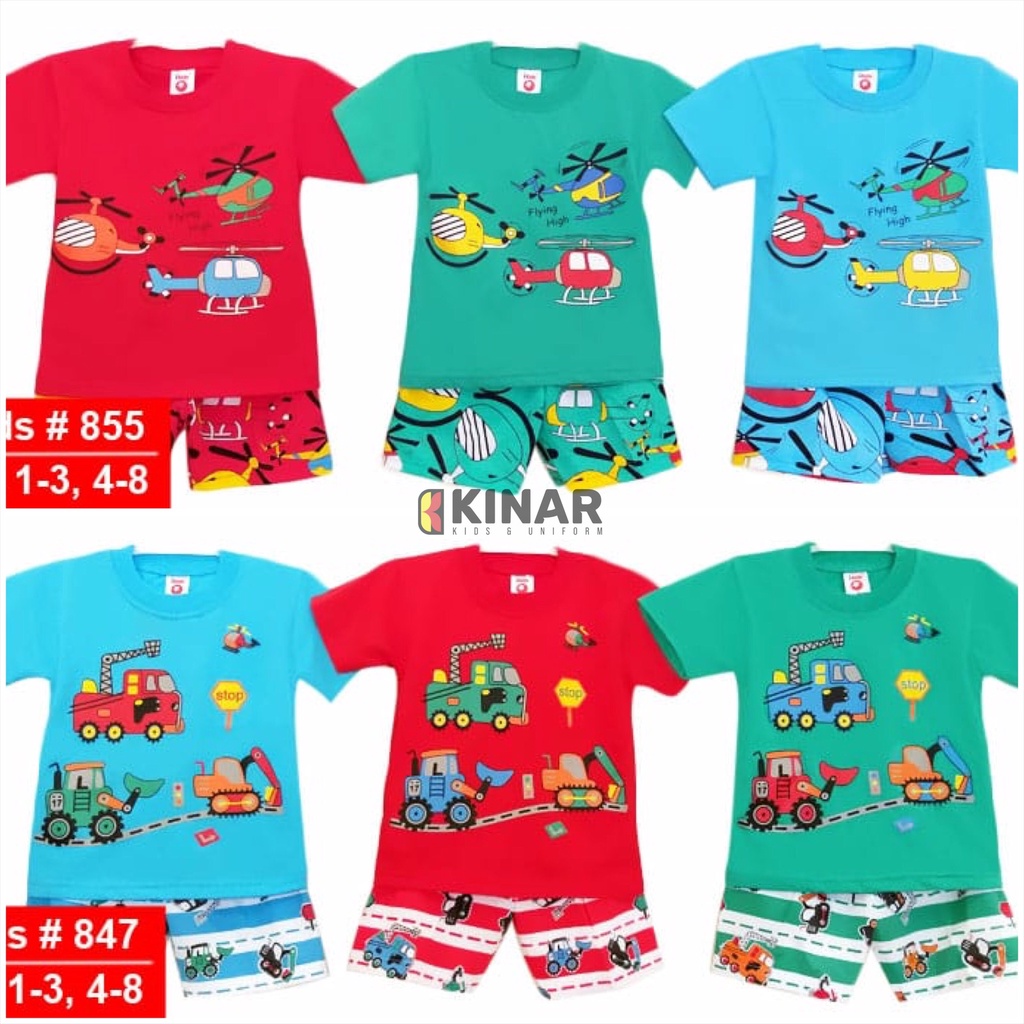 SETELAN BAJU TIDUR ANAK LAKI MOBIL DINO KAOS CELANA PENDEK KARAKTER KARTUN IKIDS 1 2 3 4 5 TAHUN