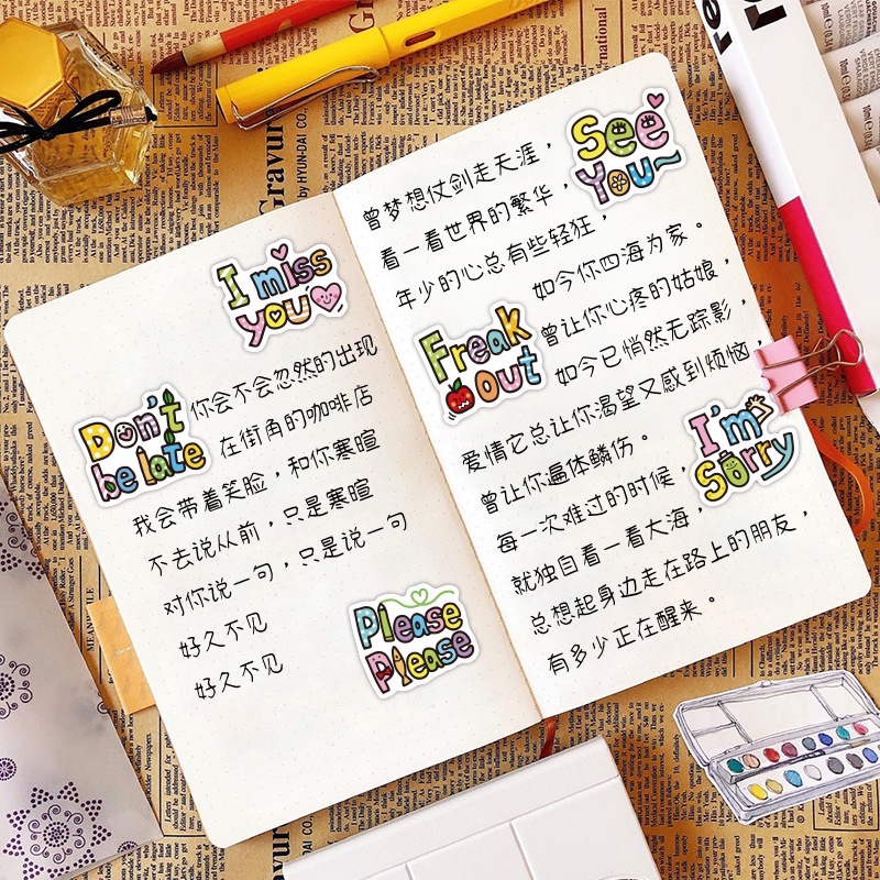 Bahasa Inggris word stiker kartun berwarna-warni huruf frase Jurnal bahan phone case foto dekorasi t