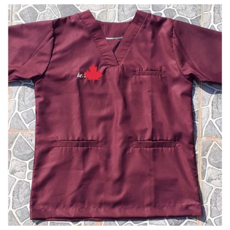 Ready Stock Siap Kirim Scrub Baju Jaga Medis Toyobo Maroon Lengan Pendek