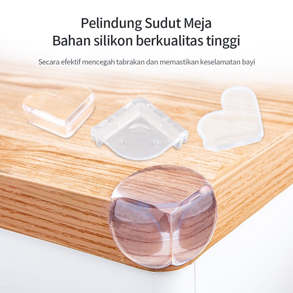 Pelindung Pengaman sudut Meja Transparan Silicone Lis Bumper Pinggiran meja Silicone Motif Siku Love Bulat Serbaguna Multifungsi