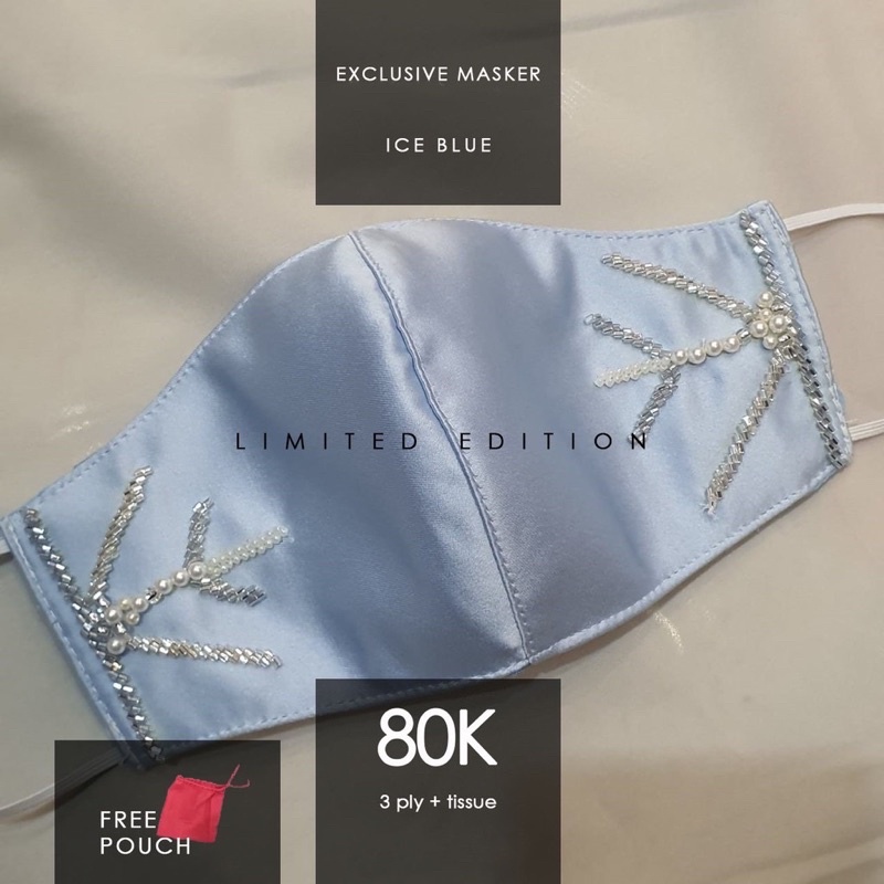 Masker Kain Premium 3ply | Satin Ice Blue Payet