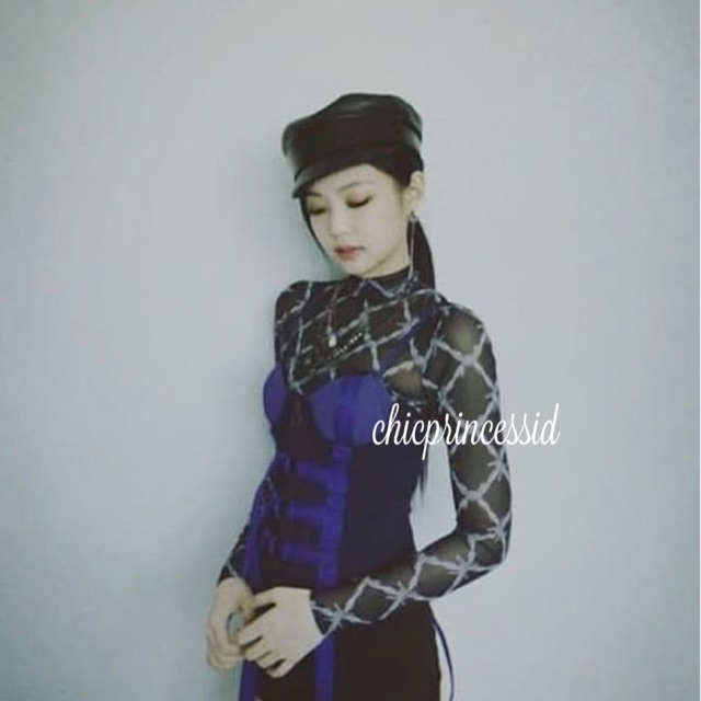 Topi Jennie Blackpink leather military hat cap topi kulit black hitam topi newsboy