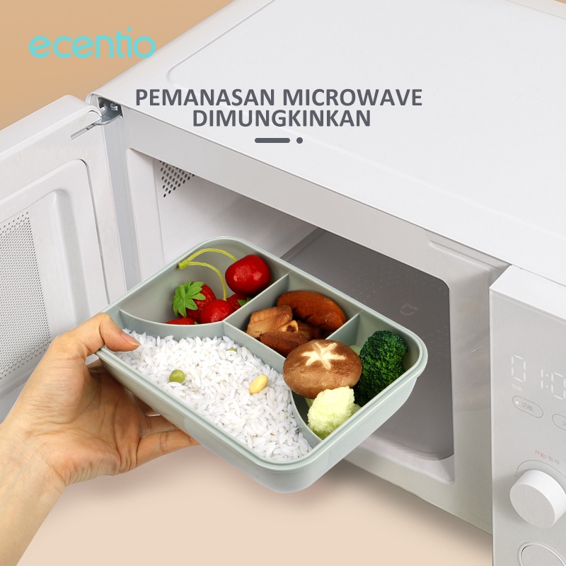 ecentio tempat makan set/ 1100ml 4 grid Kotak makan siang dengan botol air 500ml/tempat makan siang portabel anti bocor lunch box set